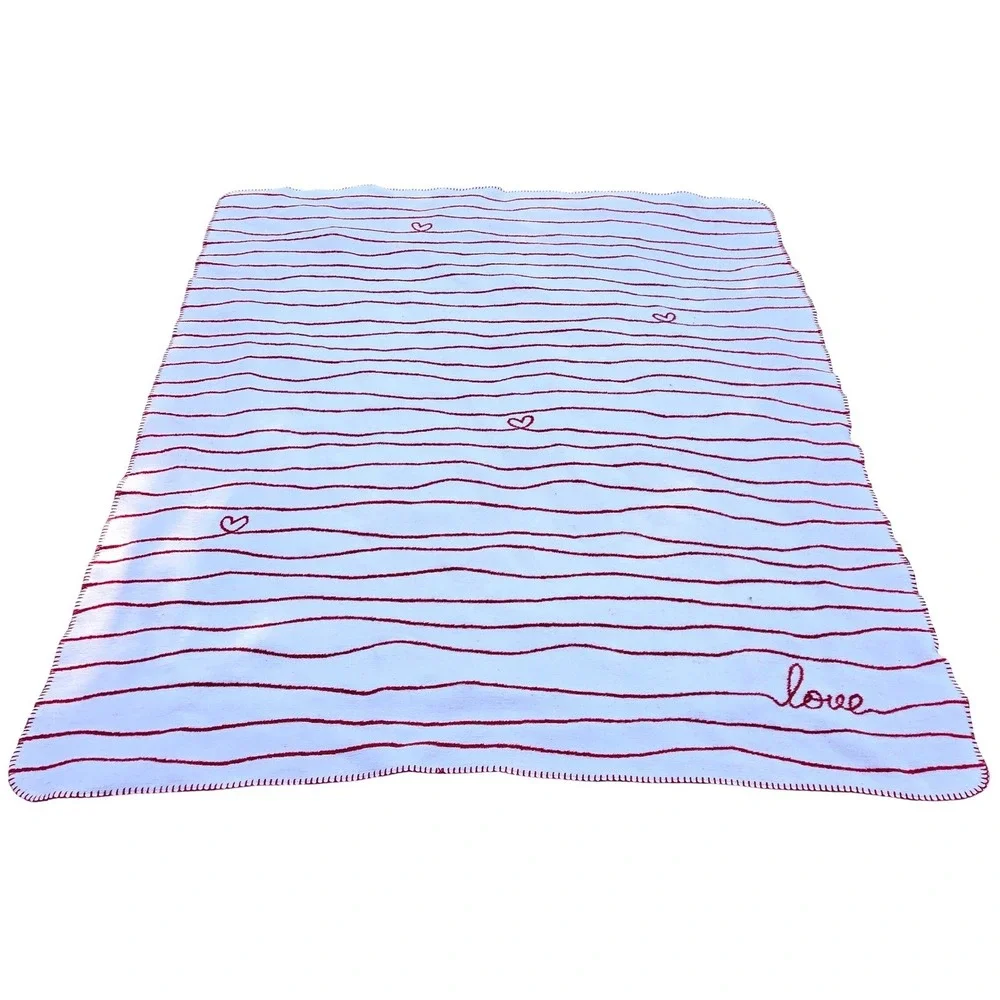 Docofil Red White Heart Love Stripe Cotton Blend Throw Blanket Romantic Coquette
